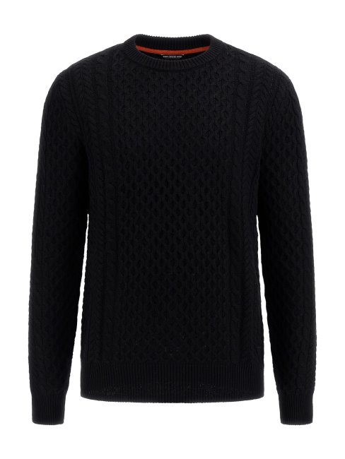 Pull Torsadé Noir En Laine Mélangée Guess