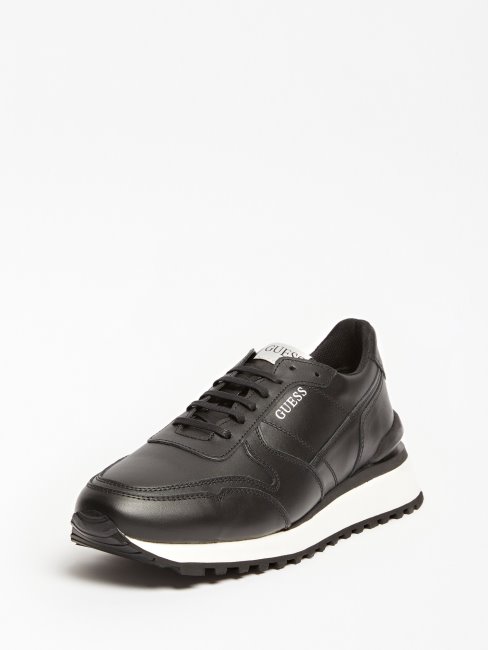 Guess Chaussures De Course Varese En Cuir Véritable Noir