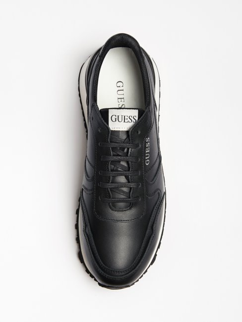 Guess Chaussures De Course Varese En Cuir Véritable Noir