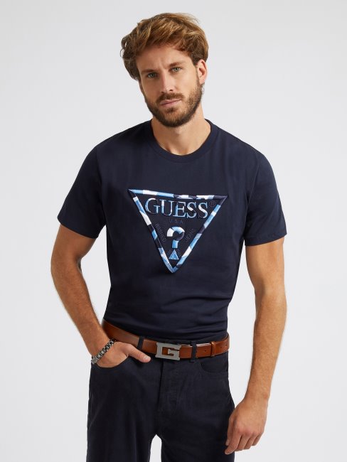 Tee Shirt Triangle Logo Bleu Guess