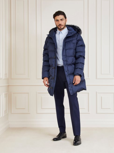 Doudoune Longue Bleue Guess Marciano En Duvet Véritable