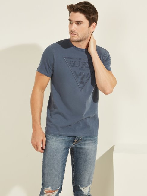 Tee Shirt Guess Logo Triangle Bleu