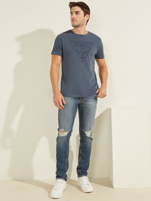 Tee Shirt Guess Logo Triangle Bleu