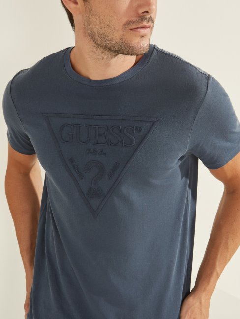 Tee Shirt Guess Logo Triangle Bleu