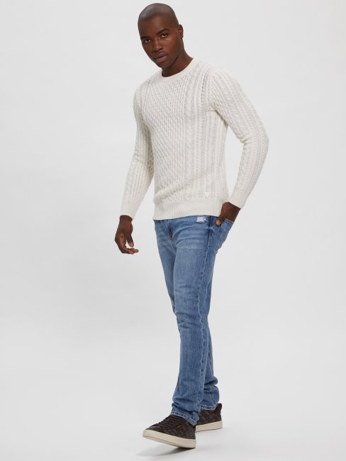 Pull Torsadé En Laine Mélangée Blanc Guess