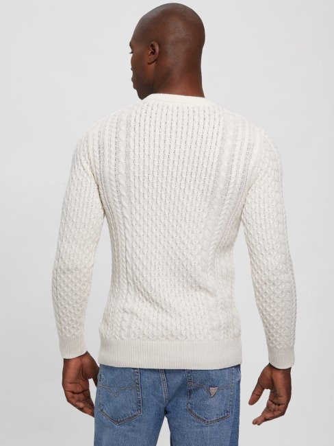 Pull Torsadé En Laine Mélangée Blanc Guess