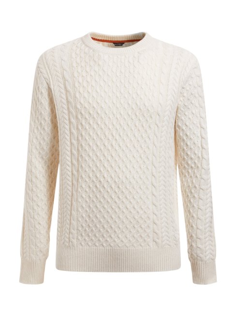 Pull Torsadé En Laine Mélangée Blanc Guess