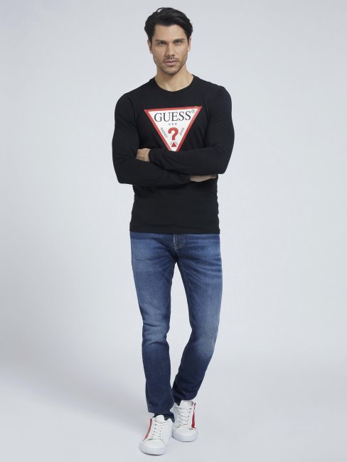 T-shirt Noir à Logo Triangle Guess