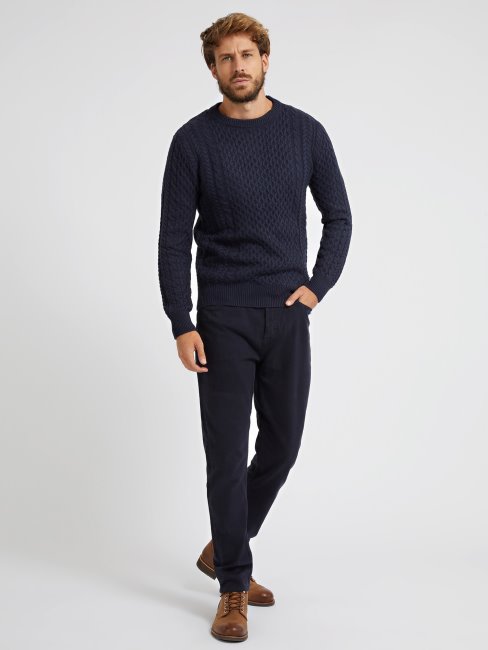 Guess Pull En Maille Torsadée En Laine Mélangée Bleu