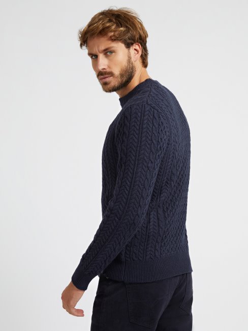 Guess Pull En Maille Torsadée En Laine Mélangée Bleu