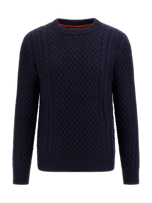 Guess Pull En Maille Torsadée En Laine Mélangée Bleu