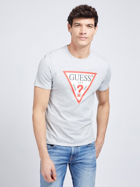 Tee Shirt Guess Gris Logo Triangle Nouvelle Tendance