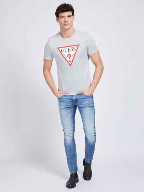 Tee Shirt Guess Gris Logo Triangle Nouvelle Tendance