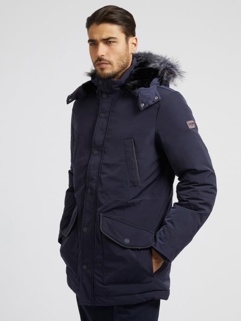 Parka En Duvet Véritable Bleu Guess