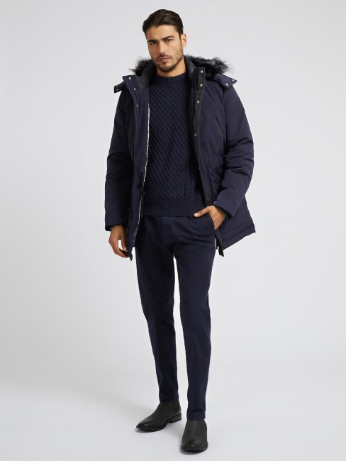 Parka En Duvet Véritable Bleu Guess