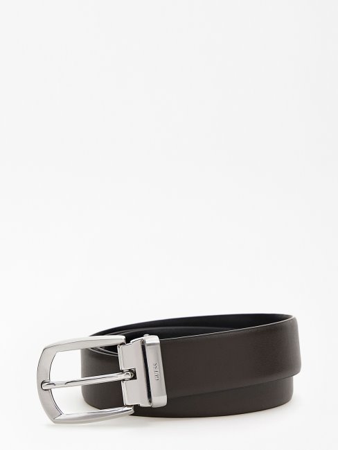 Guess Ceinture Réversible En Cuir Véritable Noir