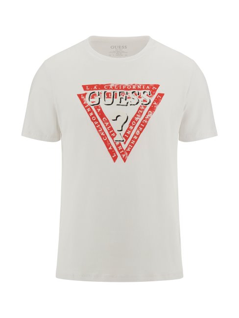 Tee Shirt Guess Blanc Logo Triangle