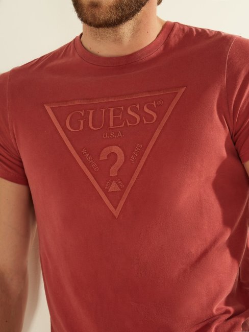Tee Shirt Guess Logo Triangle Rouge Multi