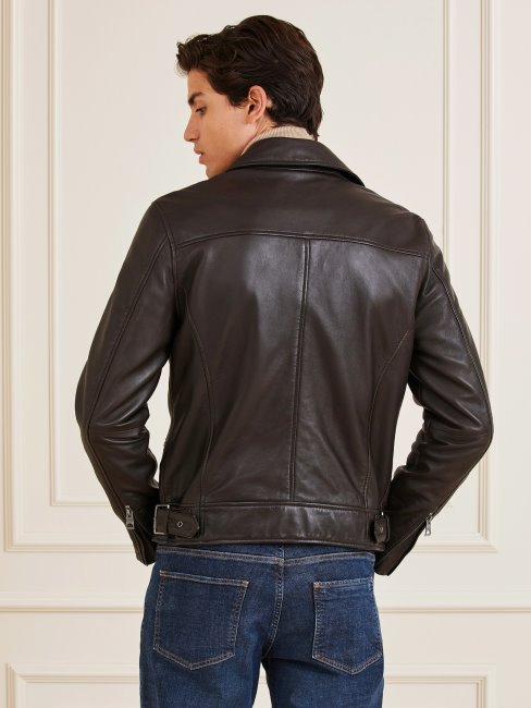 Guess Veste De Motard En Cuir Véritable Marron