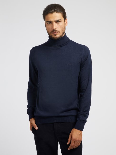 Guess Pull Col Roulé Bleu