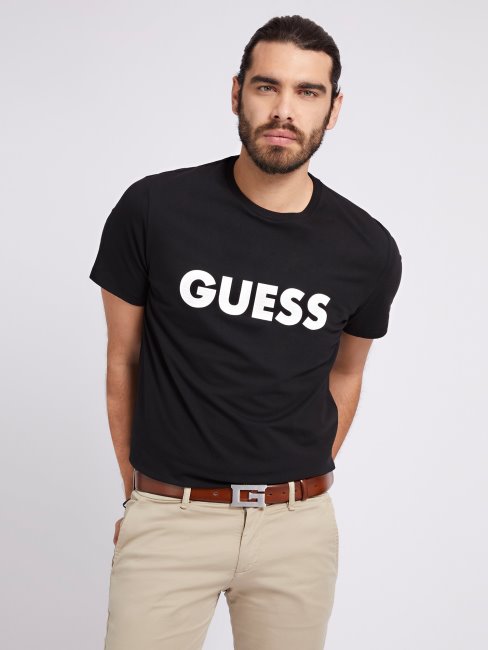 Tee Shirt Guess Noir Logo Sur Le Devant