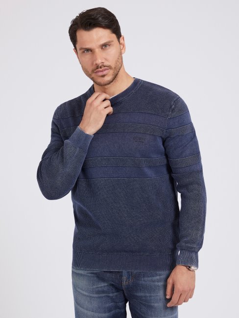 Guess Pull Rayé Bleu Foncé