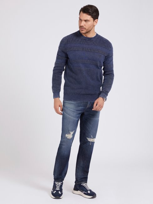 Guess Pull Rayé Bleu Foncé