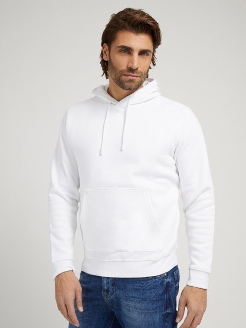 Sweat à Capuche Blanc Logo Devant Guess