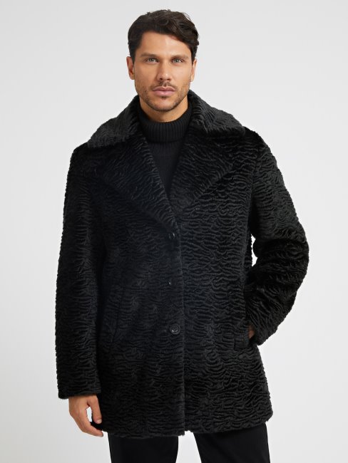 Guess Manteau Noir En Fausse Fourrure