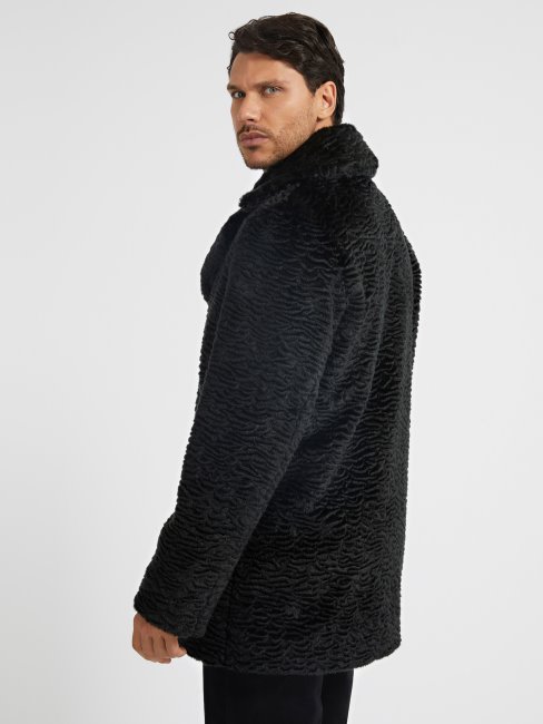 Guess Manteau Noir En Fausse Fourrure