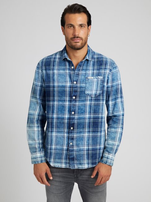 Chemise à Carreaux Macro Bleu Guess