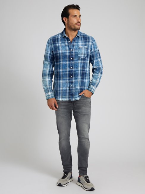 Chemise à Carreaux Macro Bleu Guess