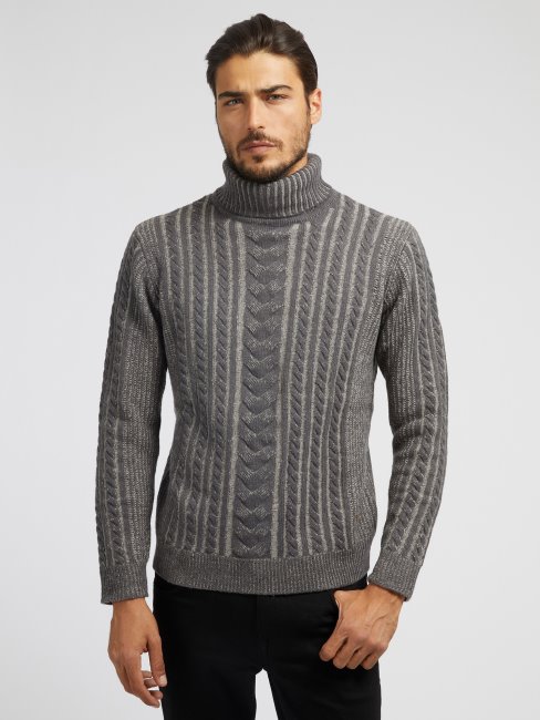 Pull Torsadé En Laine Mélangée Guess Gris