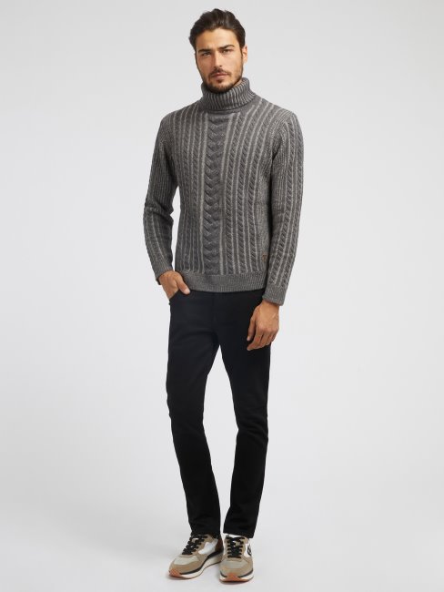 Pull Torsadé En Laine Mélangée Guess Gris