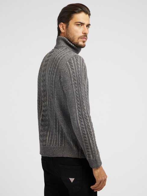 Pull Torsadé En Laine Mélangée Guess Gris