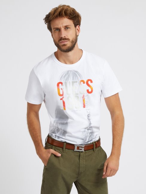 Tee Shirt Guess Blanc Logo Devant