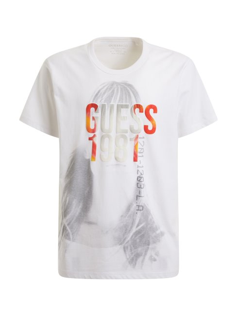 Tee Shirt Guess Blanc Logo Devant