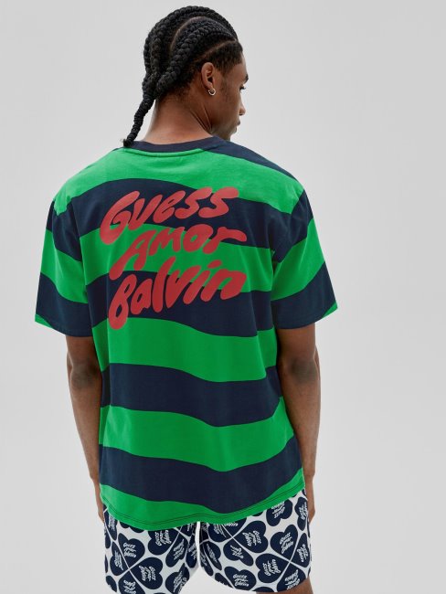 Tee Shirt Guess Rayé Vert Multi