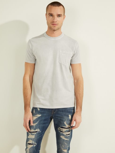 Tee Shirt Guess Gris Clair Poche Avant
