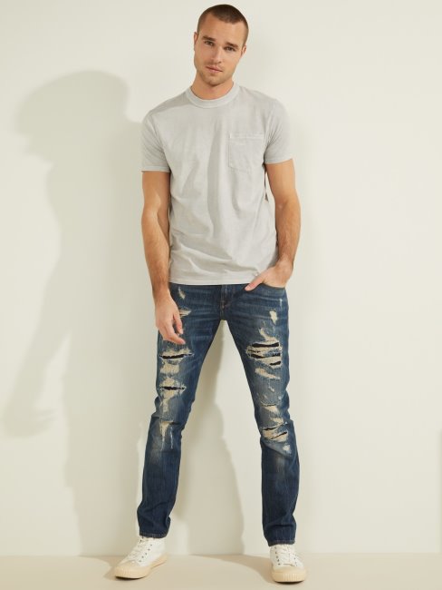 Tee Shirt Guess Gris Clair Poche Avant