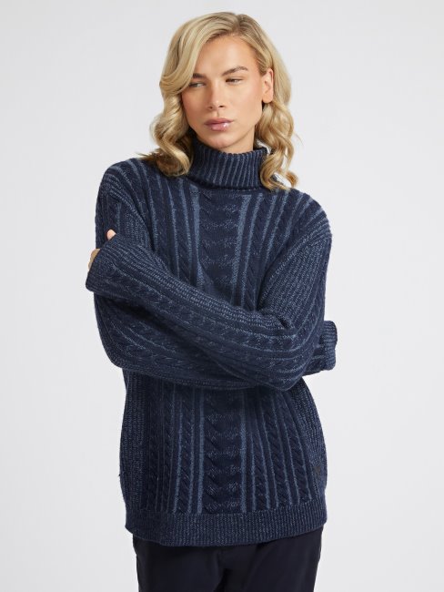 Pull Torsadé En Laine Mélangée Guess Bleu Foncé
