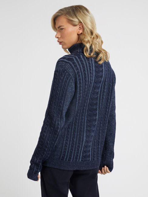 Pull Torsadé En Laine Mélangée Guess Bleu Foncé