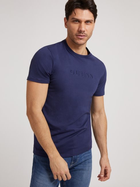 Tee Shirt Bleu à Logo Ton Sur Ton Guess