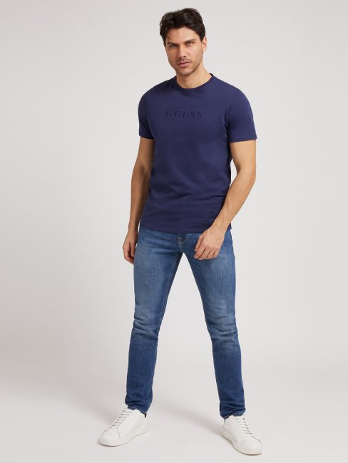 Tee Shirt Bleu à Logo Ton Sur Ton Guess