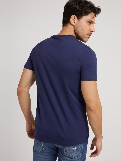 Tee Shirt Bleu à Logo Ton Sur Ton Guess