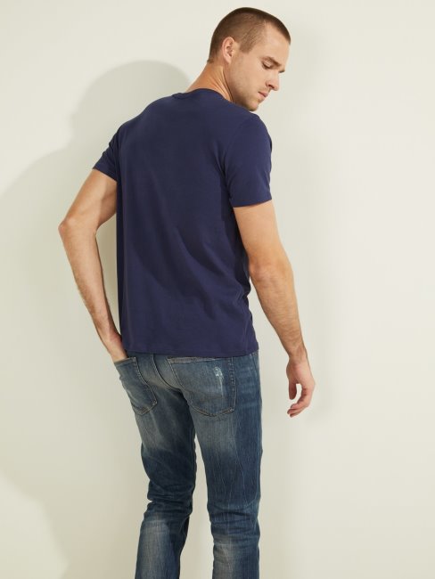 Tee Shirt Bleu à Logo Ton Sur Ton Guess