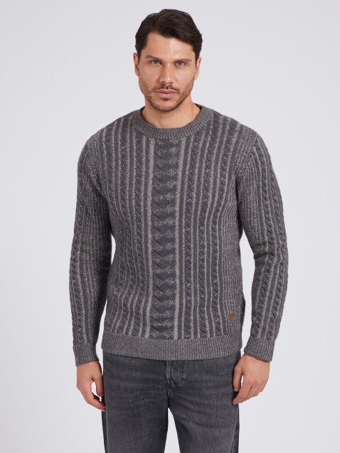 Pull Torsadé En Laine Mélangée Guess Gris