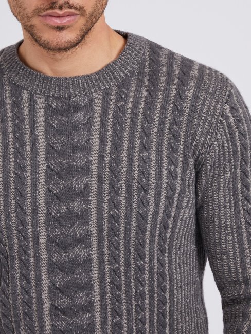 Pull Torsadé En Laine Mélangée Guess Gris