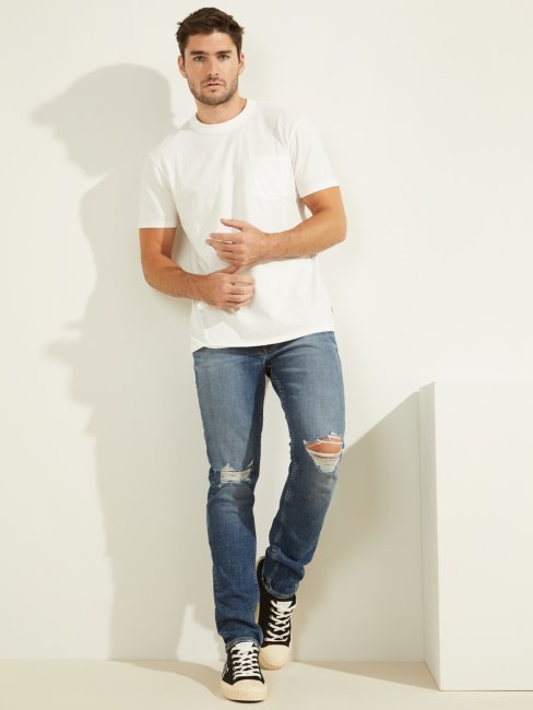 Tee Shirt Guess Poche Devant Blanc Multi