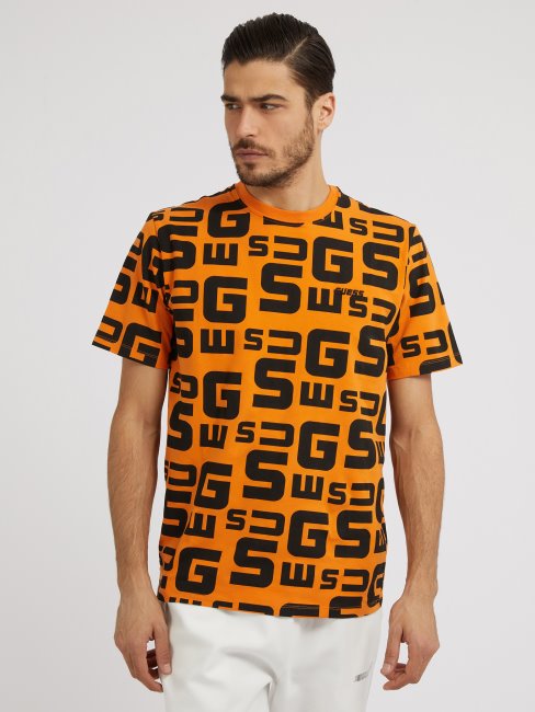 Tee Shirt Logo Orange Guess All Over